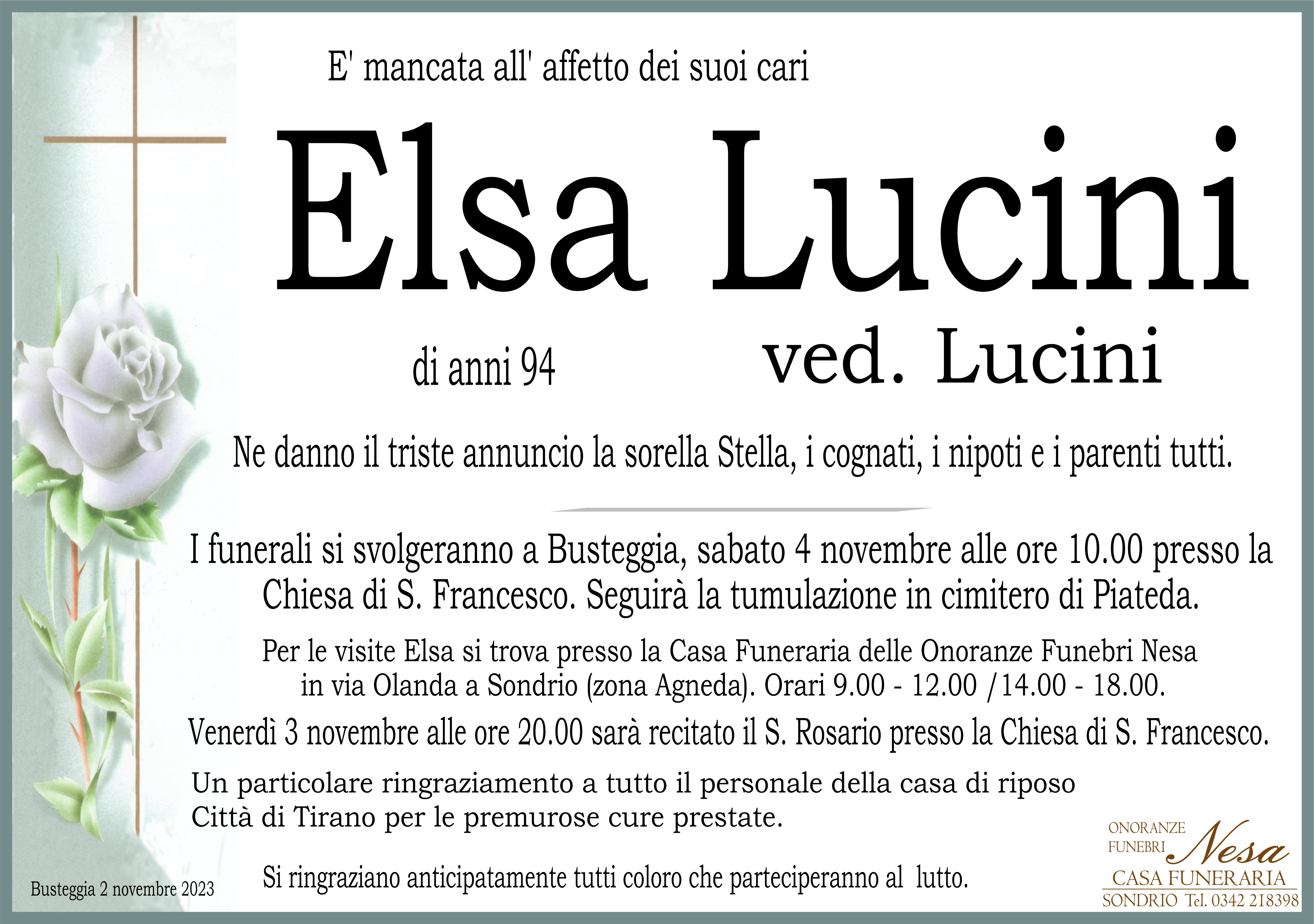 Necrologio Elsa Lucini ved. Lucini